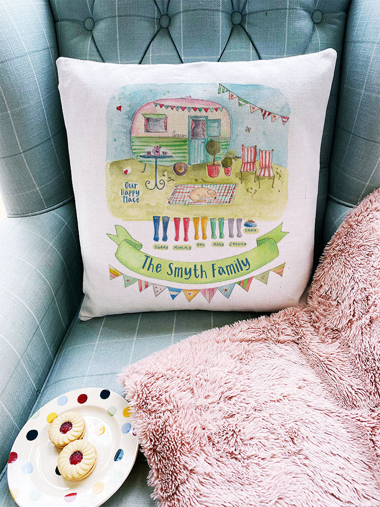 Little Caravan with Wellies cushion