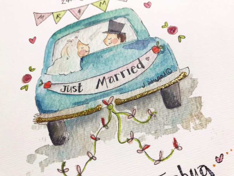 Just Married Little Car Wedding Card- Personalised