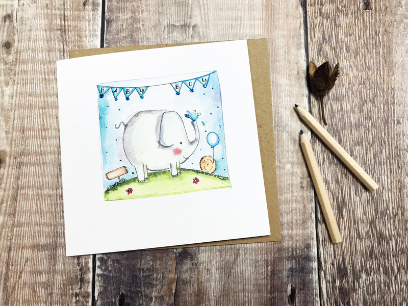 Baby Boy Card - Elephant - Personalised