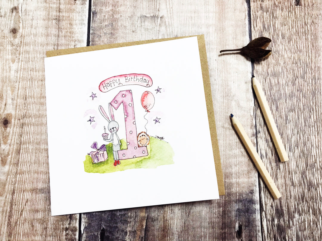 Happy First Birthday Girl Card - Personalised