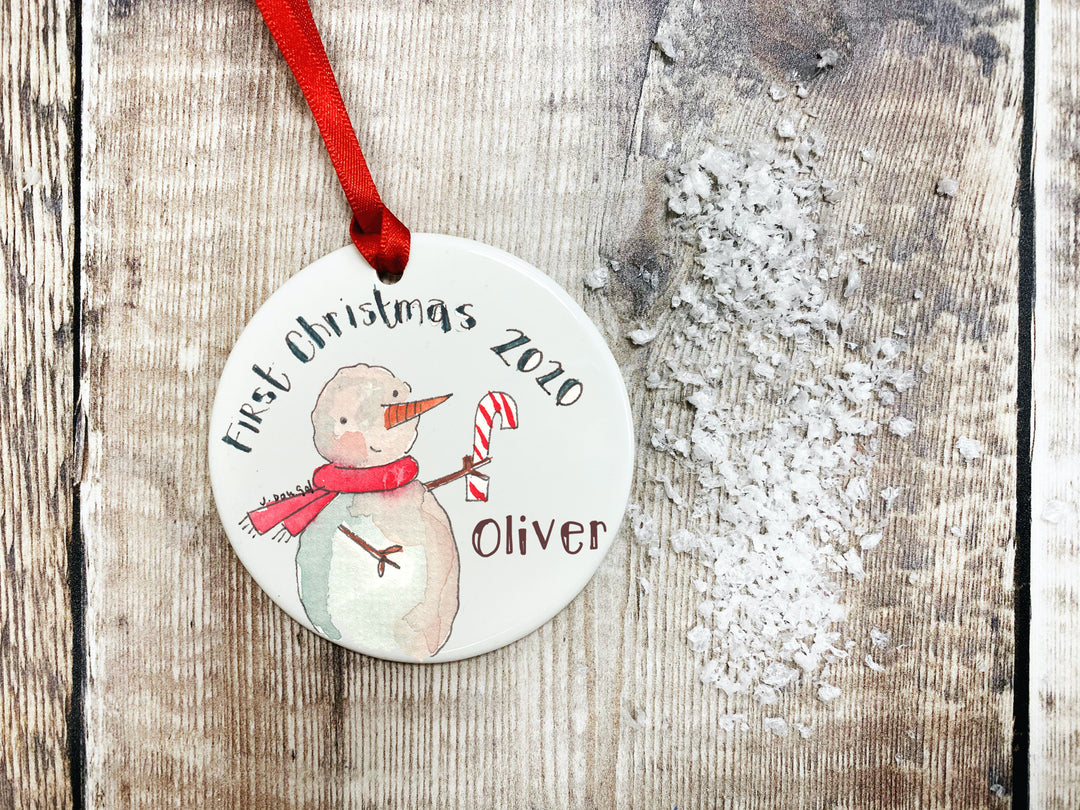 First Christmas Snowman Ceramic circle